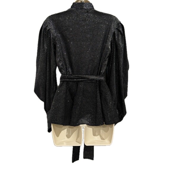 PatBO Size M Womens Long Sleeves Wrap Blouse Black Metallic New Without Tags - Picture 6 of 12